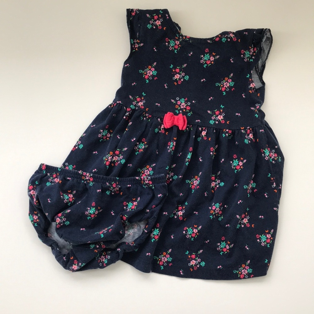Navy floral knit dress and bloomers